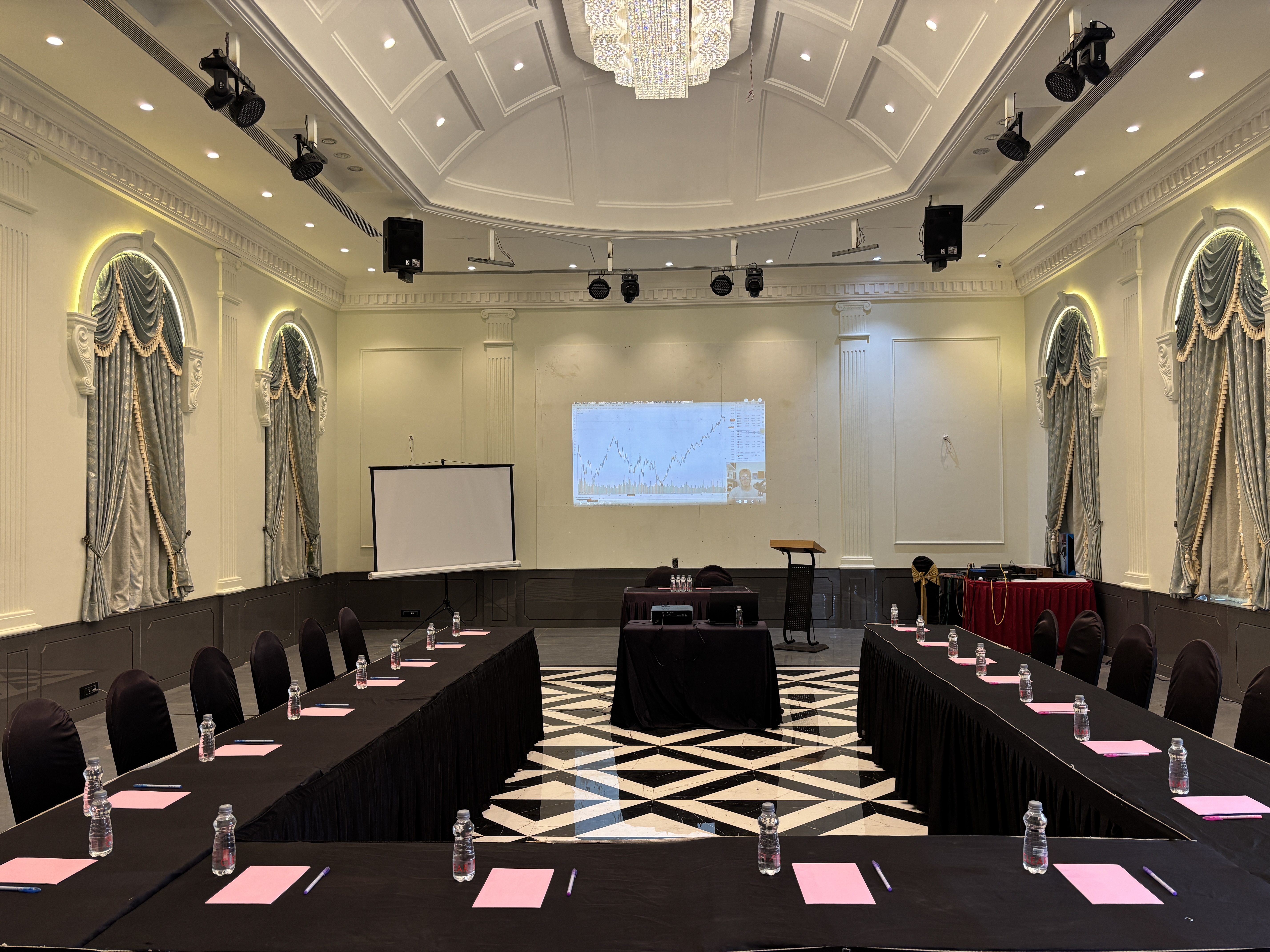 Event hall setup for a corporate conference